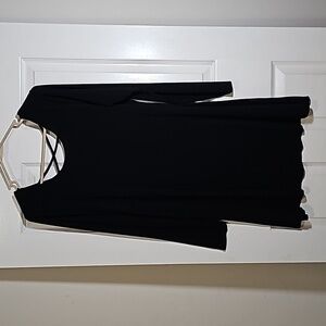 So Black Strappy Back Long Sleeve Dress Comfy Stretchy Size XL